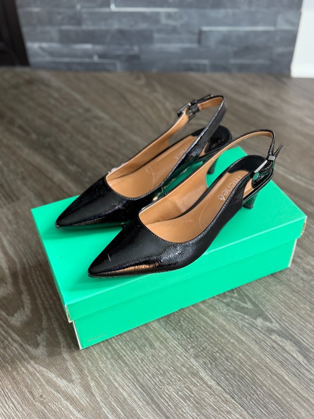 J Renee Black Pearlized Patent Slingbacks